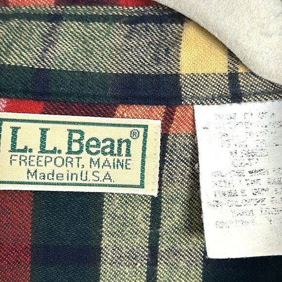 Vintage L.L. Bean Flannel Button Up Shirt Cotton Plaid Green Red Yellow size XL - Picture 9 of 11
